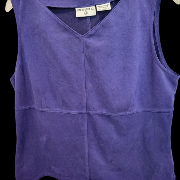 Kathy Ireland V Neck Sleeveless Tank Top Large Faux Suede Navy - Picture 4 of 6